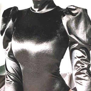 New Black Sleek Puffy Sleeve Bodysuit Size XS